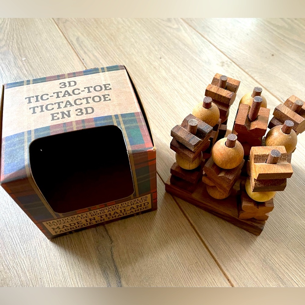 3-D Tic-Toc-Toe Handcrafted Wood Puzzle Eco friendly